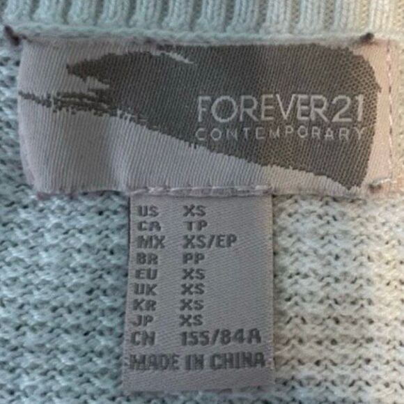 Forever 21 Colorblock Thermal Top Gray White Blue Waffle Knit Crewneck XS - Picture 4 of 5